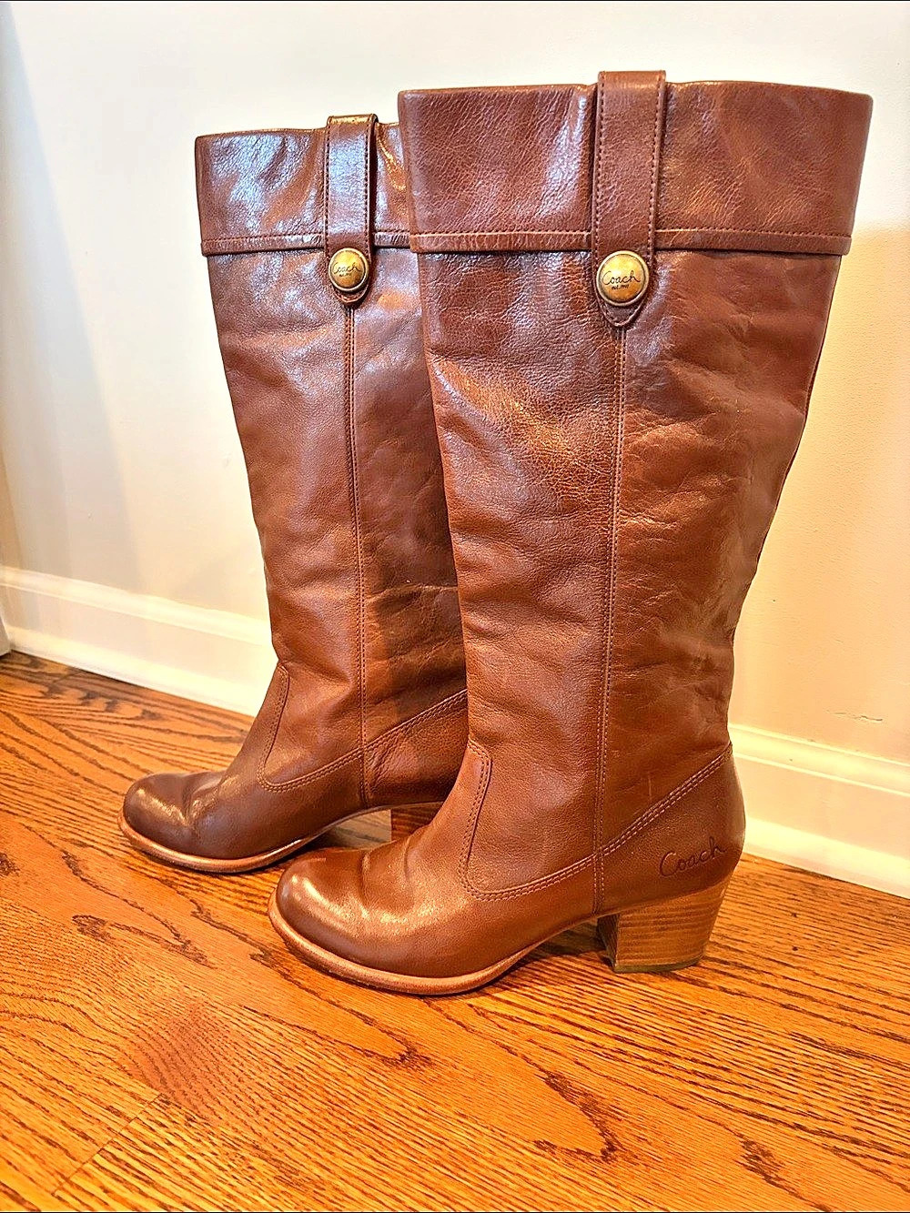 Coach Fayth Leather Tall Heeled Boots in Brown US 7.5 B